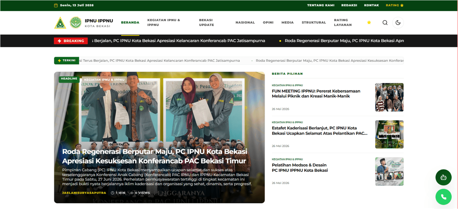 Website Berita, News Kegiatan & Informasi IPNU IPPNU Kota Bekasi